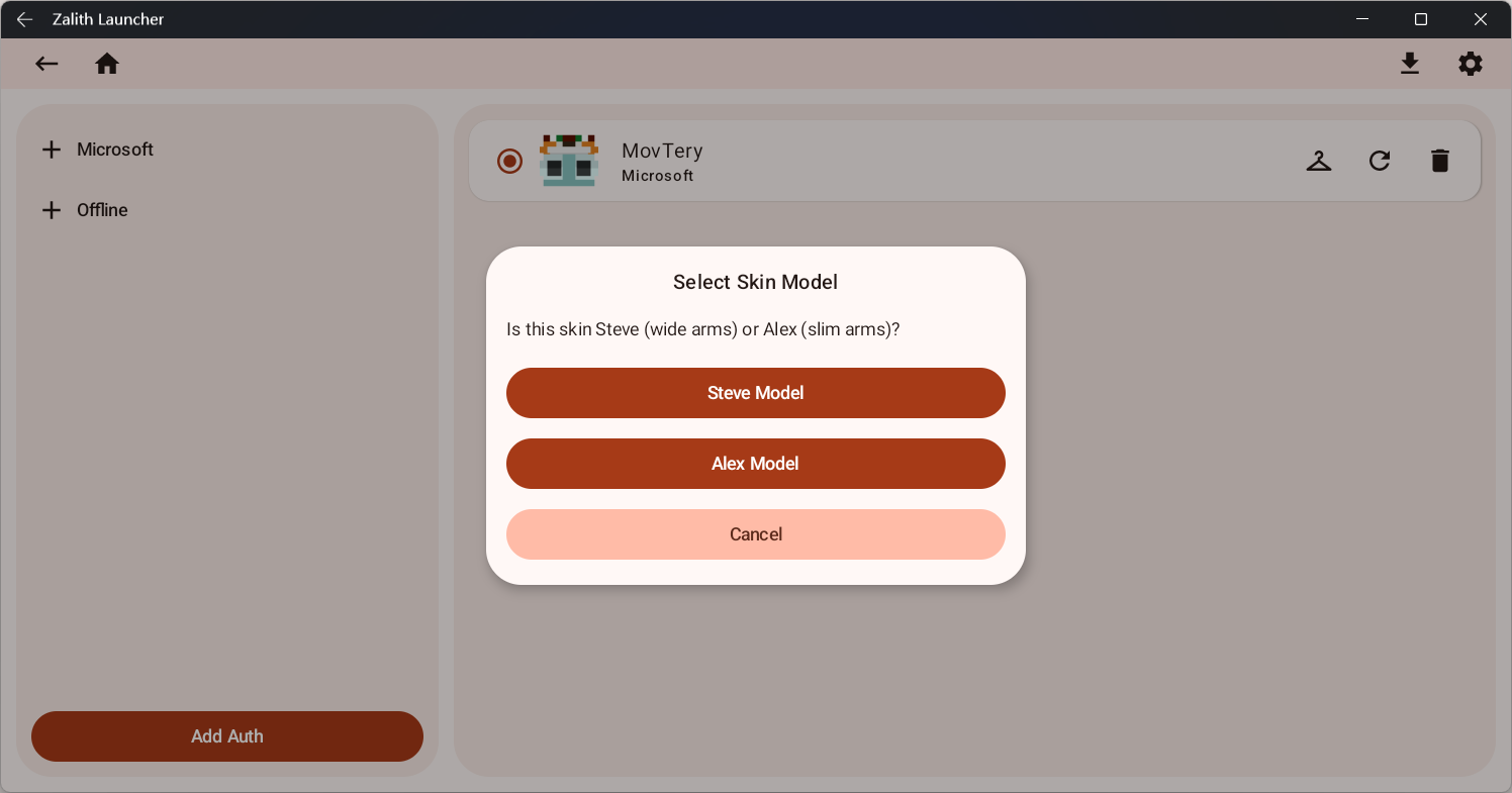 Choose skin model